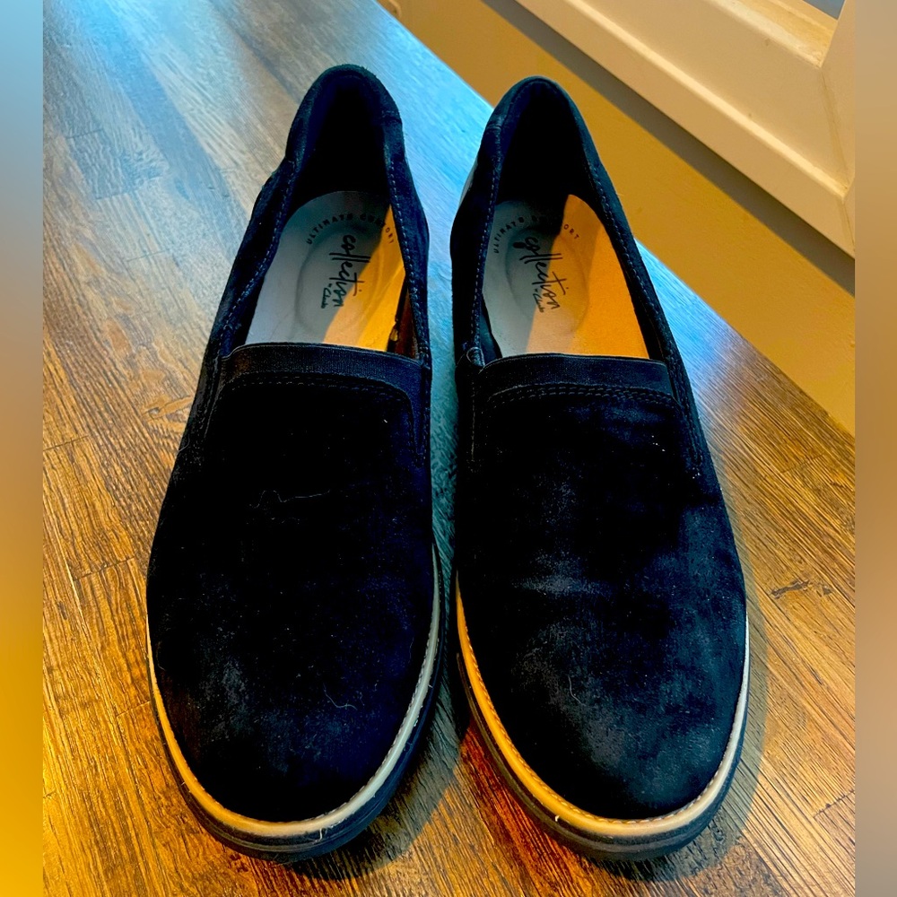 Clarks Collection Black Sharon Dolly Loafers Soft Comfy Slip On Shoes- size 10